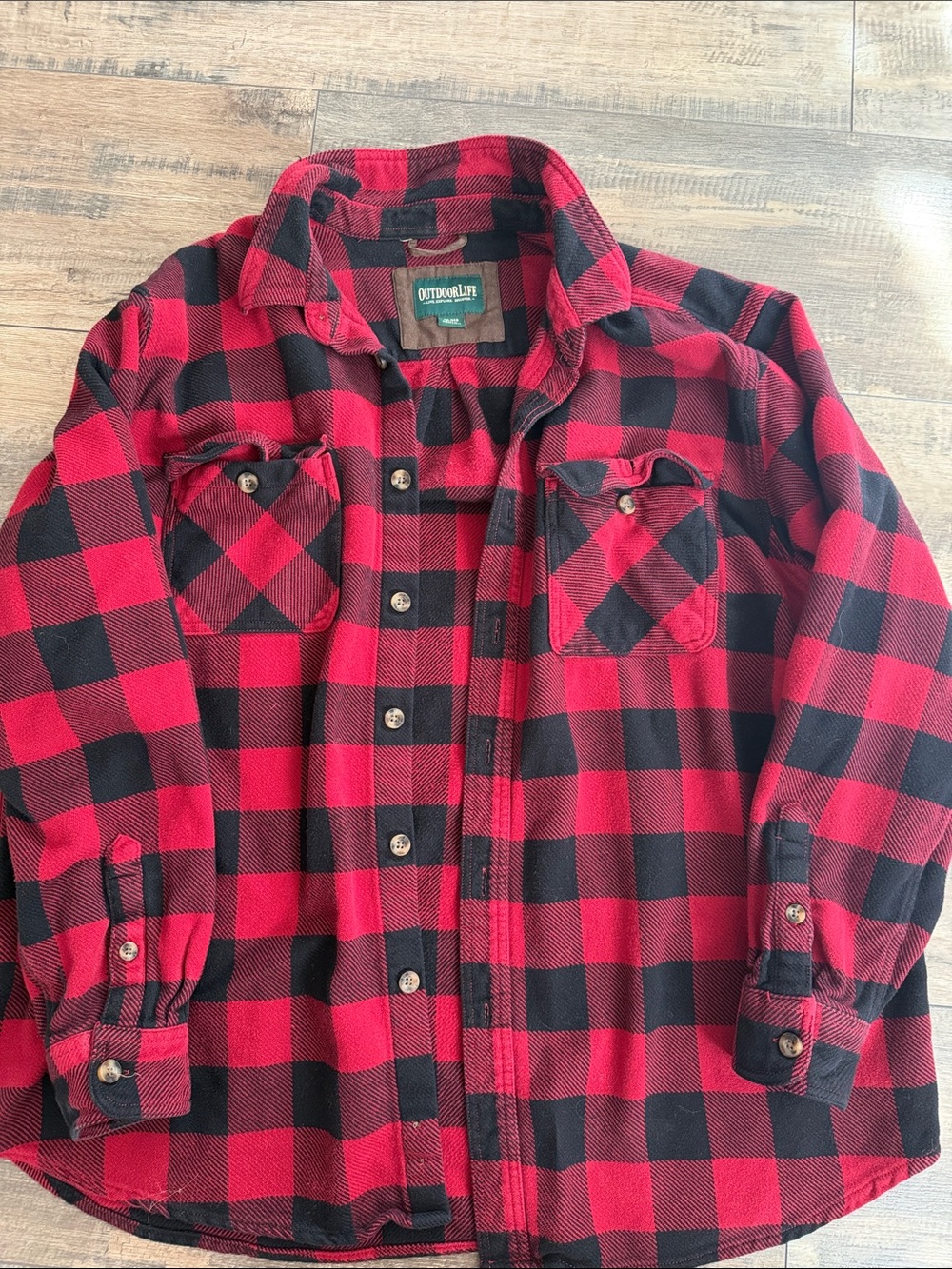 Outdoor Life Red and Black Buffalo Plaid Flannel Button-Down Shirt